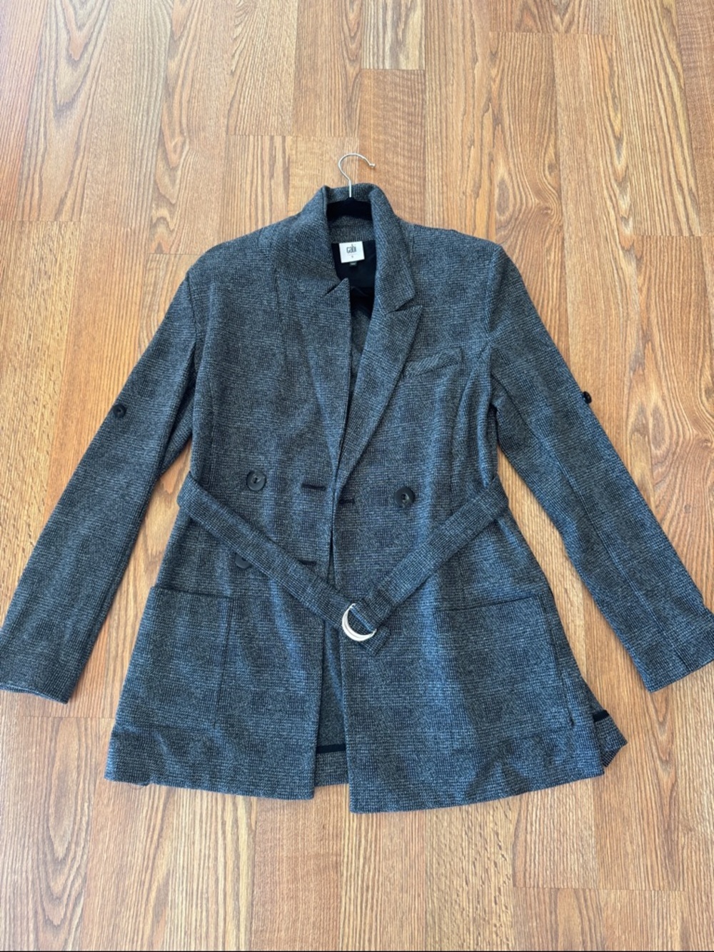 CAbi Dark Gray Belted Double-Breasted Blazer
